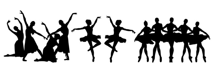 Dancing ballerinas vector set. People dancing silhouettes