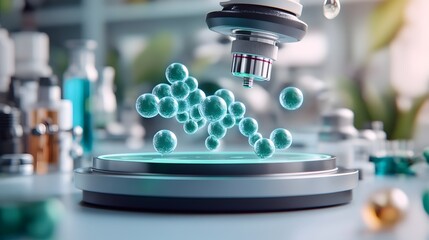 Vibrant holographic visualization of pheromone molecules in a sleek modern biotech laboratory with a cinematic futuristic aesthetic  The minimalist