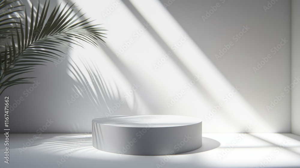 Poster stylish minimalist product display with sunlight and shadow