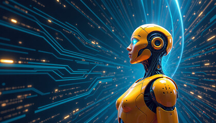 Thoughtful Robotic Profile in Futuristic Circuitry