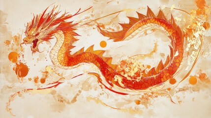 Abstract dragon shapes interwoven with fiery red and gold trails, symbolizing the strength and mystique of the Year of the Dragon.