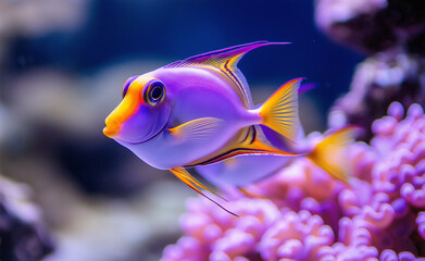 Bright and colorful tropical fish swimming among coral in a vivid underwater environment filled with marine beauty.
