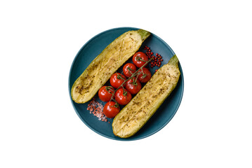 Delicious zucchini cut into two halves baked with salt, spices and herbs