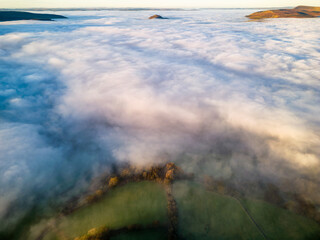 Llangynidr in the Brecon Beacons covered in a thick layer of fog