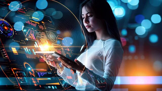 woman and artificial intelligence. selective focus