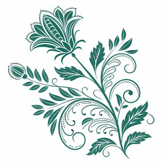 a pattern flower green color vector vintage design  with a leaf  on a white background 