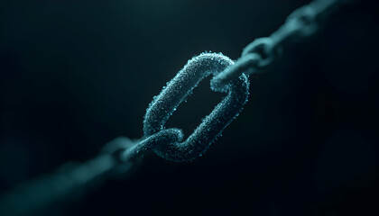 Close-up of a metal chain link, showcasing intricate details against a dark background.