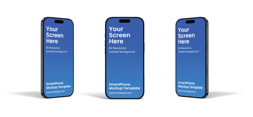 Smartphone mockup template in black titanium, isolated background and shadow, high quality.

