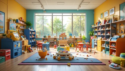 Colorful Playroom with Toys, Educational Setting, Kids Activities, Learning