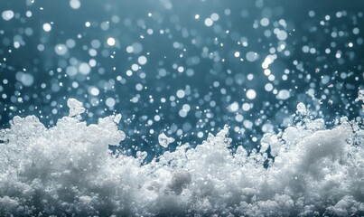 A close-up view of water splashes and bubbles in a serene atmosphere.