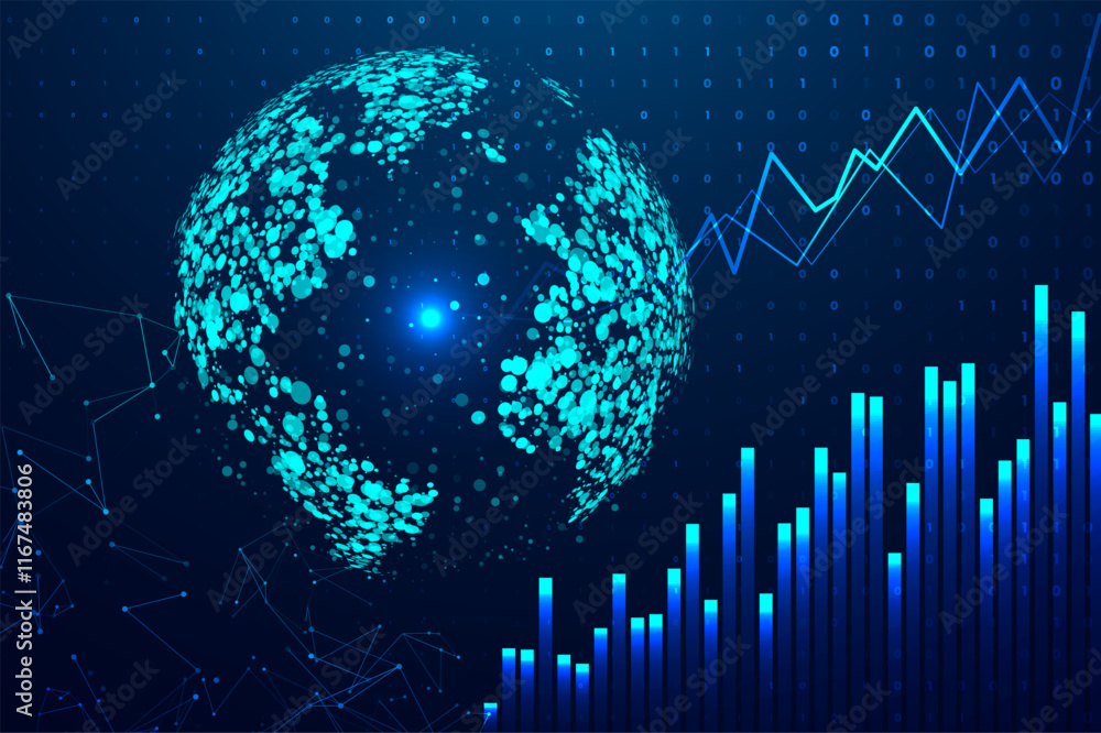 Poster abstract infographic visualization. financial chart with uptrend line graphs and candlesticks. futur