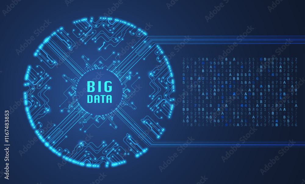 Poster abstract futuristic circuit board background. big data code representation. hi-tech illustration of 