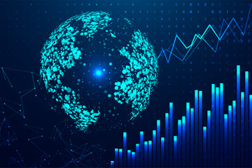 Abstract infographic visualization. Financial chart with uptrend line graphs and candlesticks. Futuristic network or business analytics. Graphic concept for your design.