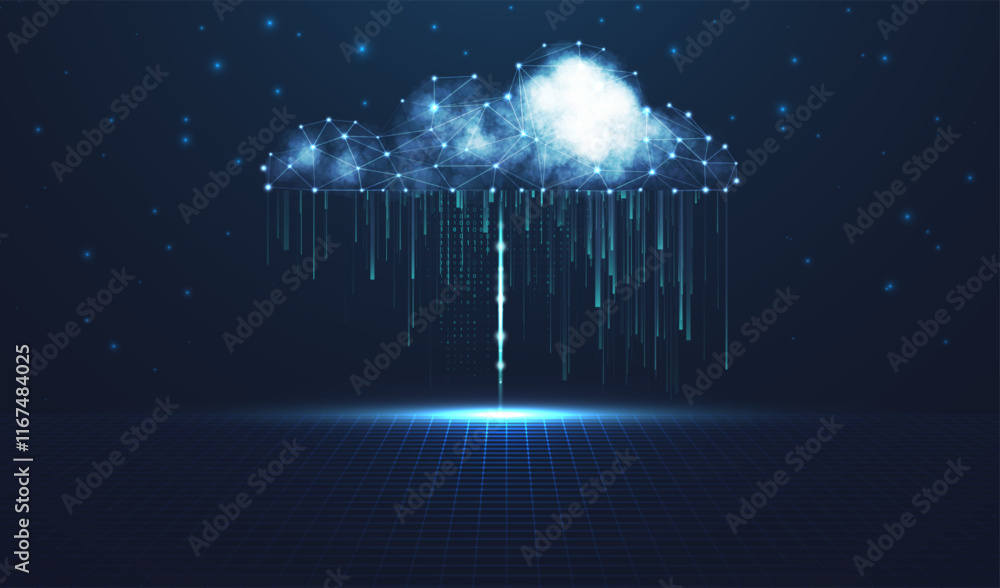 Poster cloud computing technology internet concept. abstract virtual digital stream. storage cloud structur