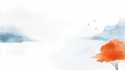 Vibrant Painting of a Serene Tree with a Bird Soaring in the Sky - Freedom