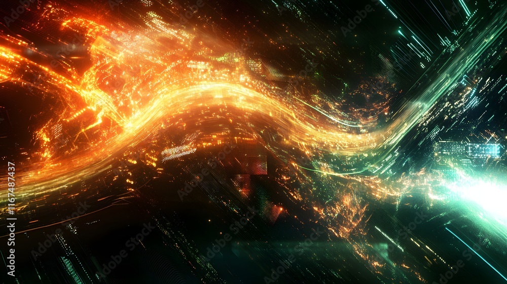 Poster abstract cityscape light trails flowing dynamically