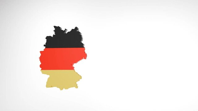 Bundesrepublik Deutschland, drehende Grafik Landesumriss mit deutscher Flagge