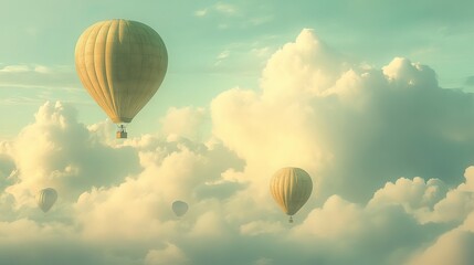 Obraz premium Hot Air Balloons Floating Over a Cloudy Sky with EPS 10 Transparency