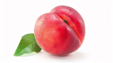 Juicy Nectarine with Leaf on White Background