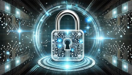 A transparent padlock symbolizing digital security displayed against a glowing, futuristic background.