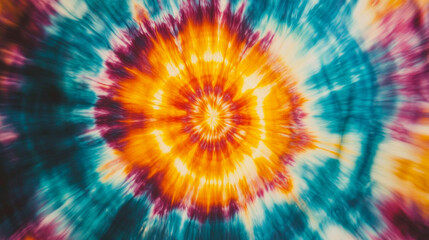 Blurred abstract tie-dye multicolor fabric texture symbolizing chaotic beauty with vibrant hues blending together creating a sense of dynamic motion and energy in a fluid, ever-changing pattern

