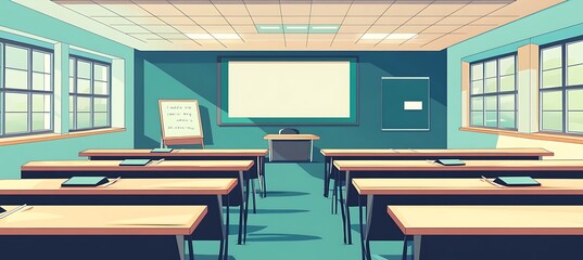 Fototapeta premium A corporate meeting room with a whiteboard, projector, and empty space for text 