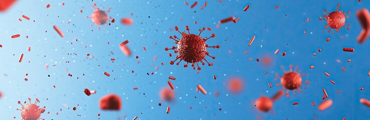 red viral particle and a microscopic view of floating blue and red cells against an abstract background is a reminder of the constant battle between the human body and disease. ai generated