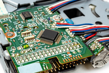 Electronic board with radio components, connectors, slots and processor chip from electronic device...