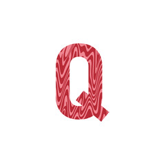 Letter Q from fresh raw meat with marble. Vector latin meat alphabet.  Red tenderloin beef meat font for restaurants, butcher shop, farmers market.