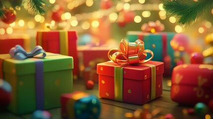 Obraz premium Colorful presents, festive lights, holiday cheer.