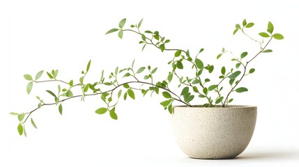 Fototapeta premium Green Plant Branch in a Beige Pot