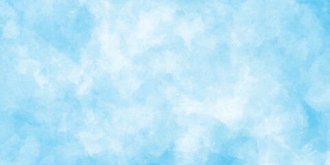 Textured on wet white paper watercolor, Light sky blue brush painted watercolor background. blue sky with clouds in summer.