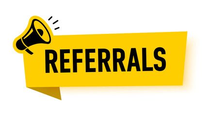 Megaphone with referrals speech bubble. Loudspeaker. Banner for business, marketing and advertising. Vector illustration.