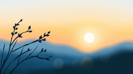 Obraz premium Silhouette of a plant with a vibrant sun in the background, symbolizing serenity - Nature's Harmony