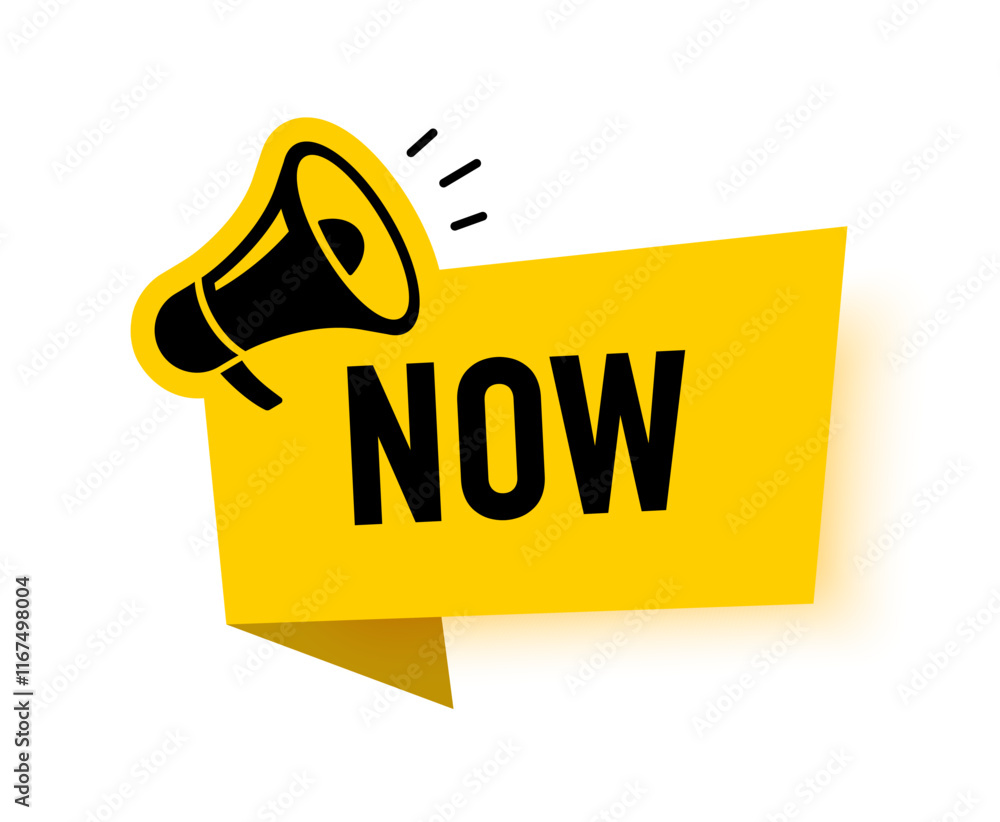 Wall mural megaphone with now speech bubble. loudspeaker. banner for business, marketing and advertising. vecto