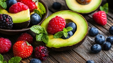 Obraz premium Fresh avocado and other healthy food.