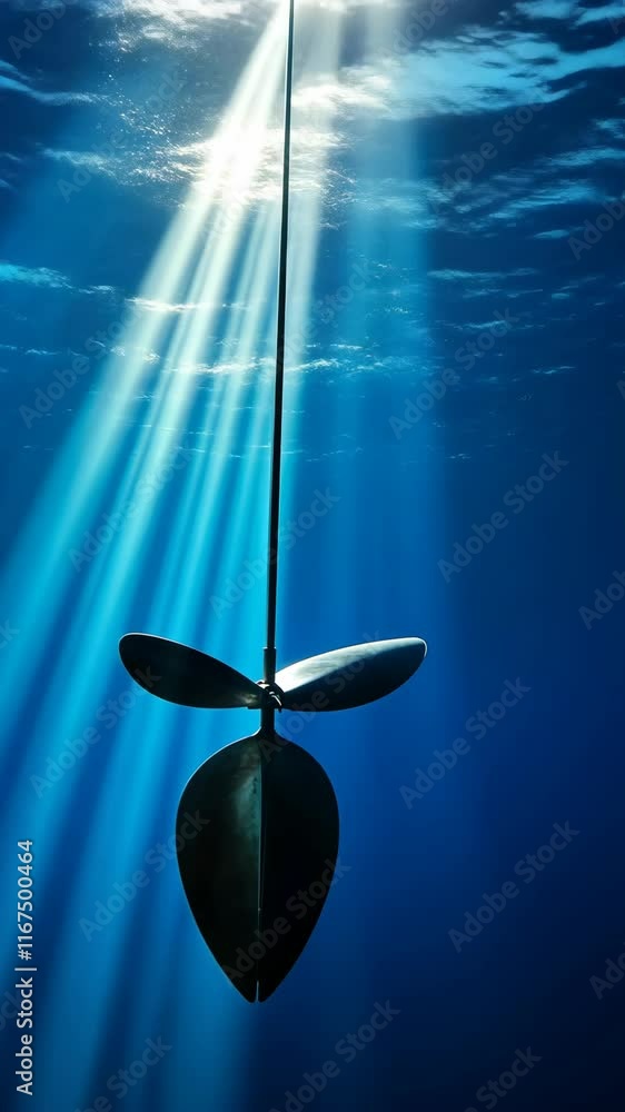 Aufkleber underwater view of a ship's propeller illuminated by sunlight reflecting through the ocean surface