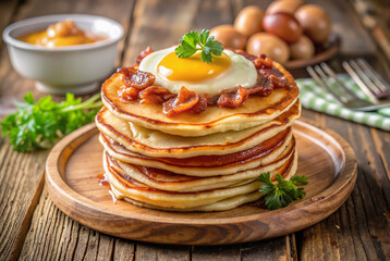 Pancakes with caramel and crispy bacon