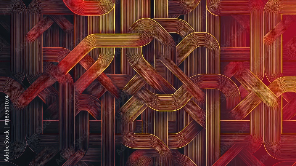 Poster abstract geometric chinese knot design with red and gold color gradients, creating a sense of moveme