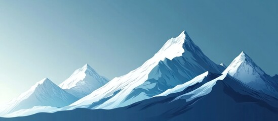 Fototapeta premium Breathtaking image of towering snow capped mountain peaks piercing the clear blue sky in a serene alpine landscape The rugged glacial terrain exudes a sense of grandeur and untamed wilderness