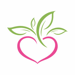 Heart and Leaf Minimalist Logo Vector Design.