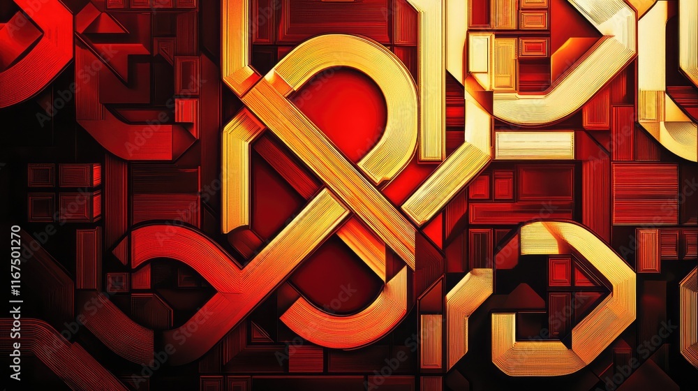 Aufkleber abstract geometric chinese knot design with red and gold color gradients, creating a sense of moveme