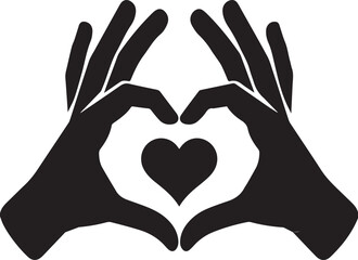 Hands show gesture - heart with heart inside - vector silhouette for logo or pictogram. Heart sign shown by brushes for a sign or icon. Valentine's Day - heart, love black silhouette illustration.