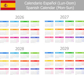2026 Spanish Planner Calendar with Vertical Months on white background