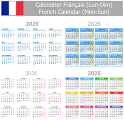 2026 French Mix Calendar Mon-Sun on white background