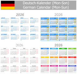 2026 German Mix Calendar Mon-Sun on white background