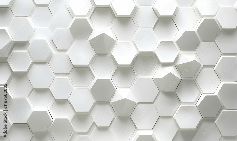 Poster white background with hexagonal patterns and technological elements for a technology