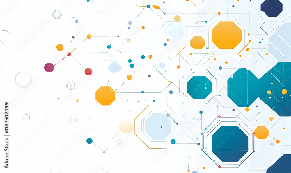 Poster white background with hexagonal patterns, a white and gray color scheme
