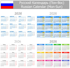 2026 Russian Mix Calendar Mon-Sun on white background