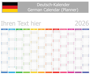 2026 German Planner Calendar with Vertical Months on white background